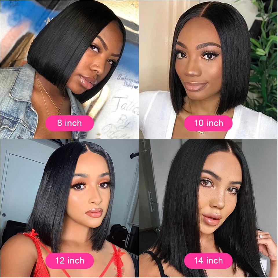 Bone Straight Short Bob 13x4 Lace Front Human Hair Wig Brazilian Remy Pre Plucked 180 Density 4x4 Closure Wigs For Women