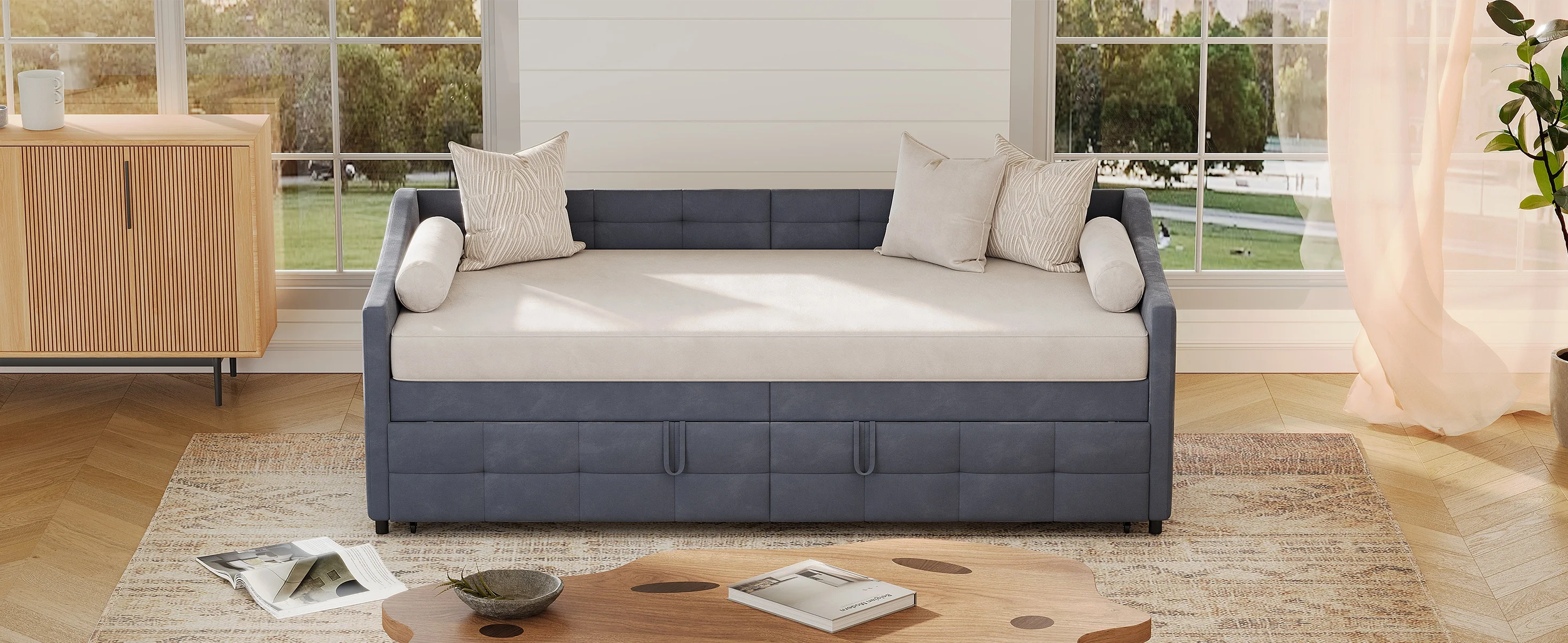 2-Sitzer-Schlafsofa, gepolstertes Schlafsofa, 90/180 x 200 cm, platzsparendes Design mit Lattenrost, Matratze nicht im Lieferumfang enthalten – Detail 22