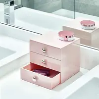 Compact 3-drawer plastic organizer, 6.5" x 6.5" x 6.5", pink. Perfect for storing jewelry, cosmetics 2