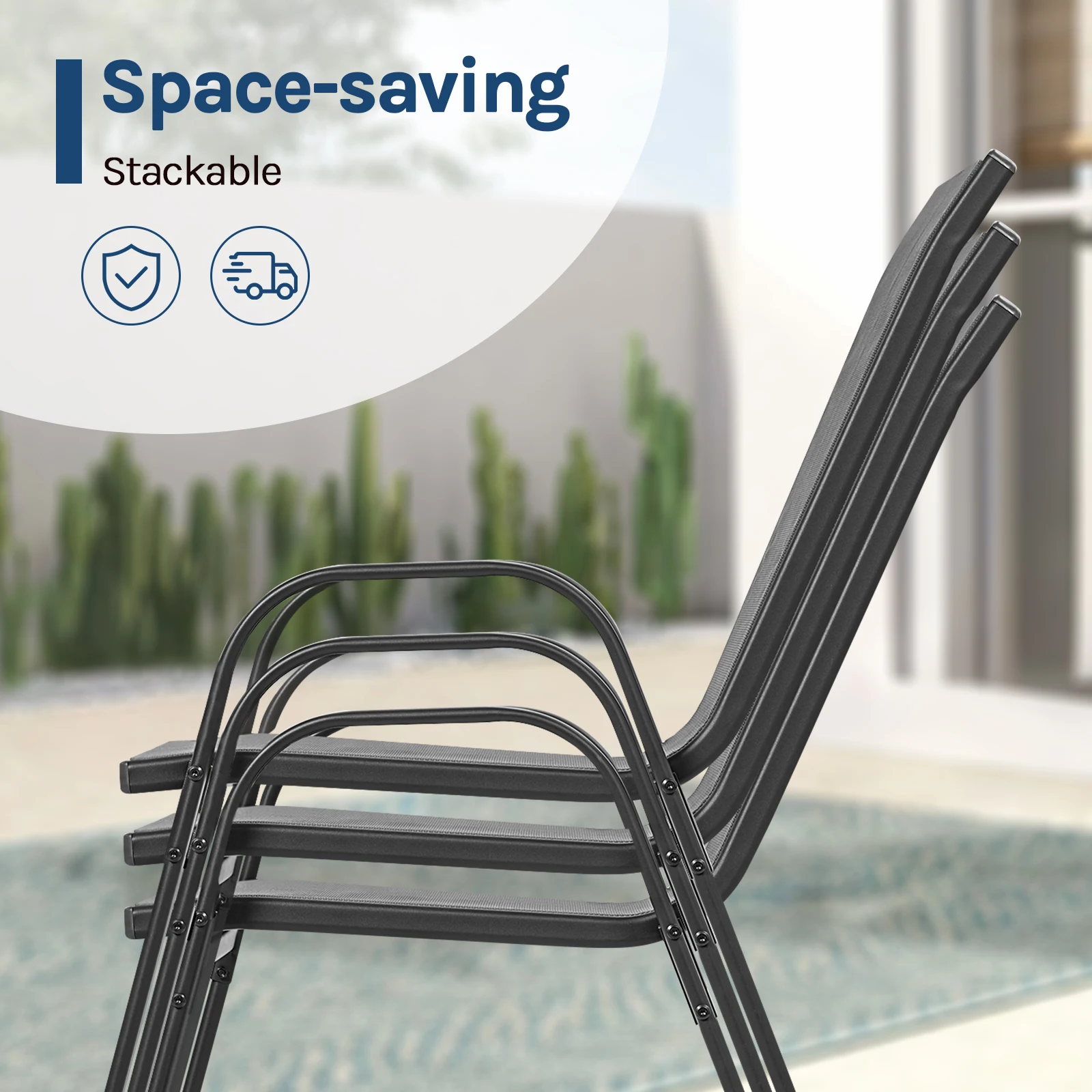 Outsunny Set di 2 sedie da giardino impilabili con braccioli, in alluminio per giardino, piscina, terrazza, grigio scuro