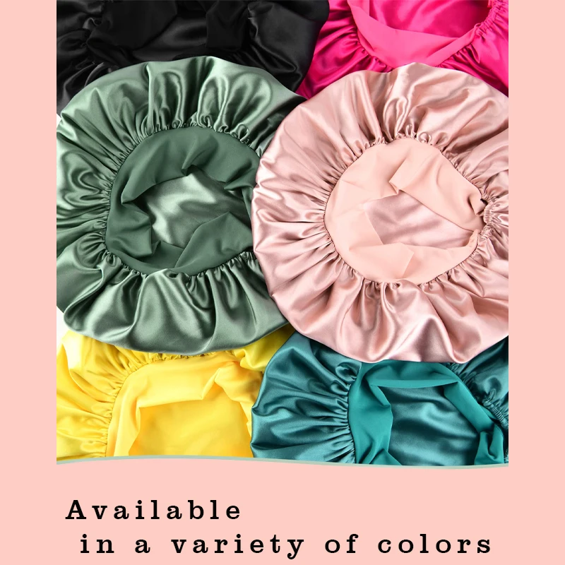 Fashion women's satin shower cap silk care sleep cap multi-color optional wide brim long tail shower suitable for bathing ca satin bonnet shower cap silk bonnet waterproof shower cap