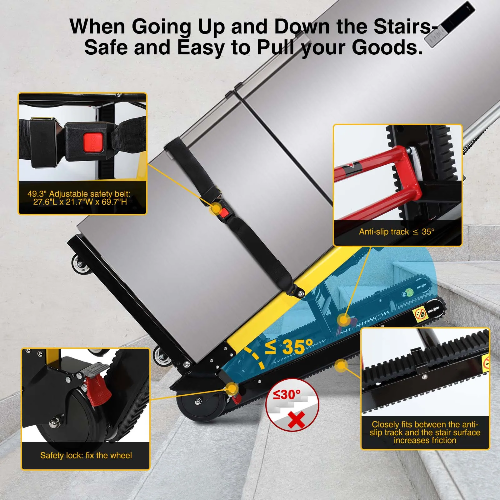 Foldable Electric Stair Climbing Hand Truck 200W with Adjustable Speeds 440 Lbs Load 6 Wheels Dolly Cart Trolley for Home Garden