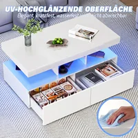Table basse brillante avec éclairage LED RVB, table basse moderne avec 2 tiroirs, table d'appoint avec espace de rangement, 104 x 46 x 53 cm 5