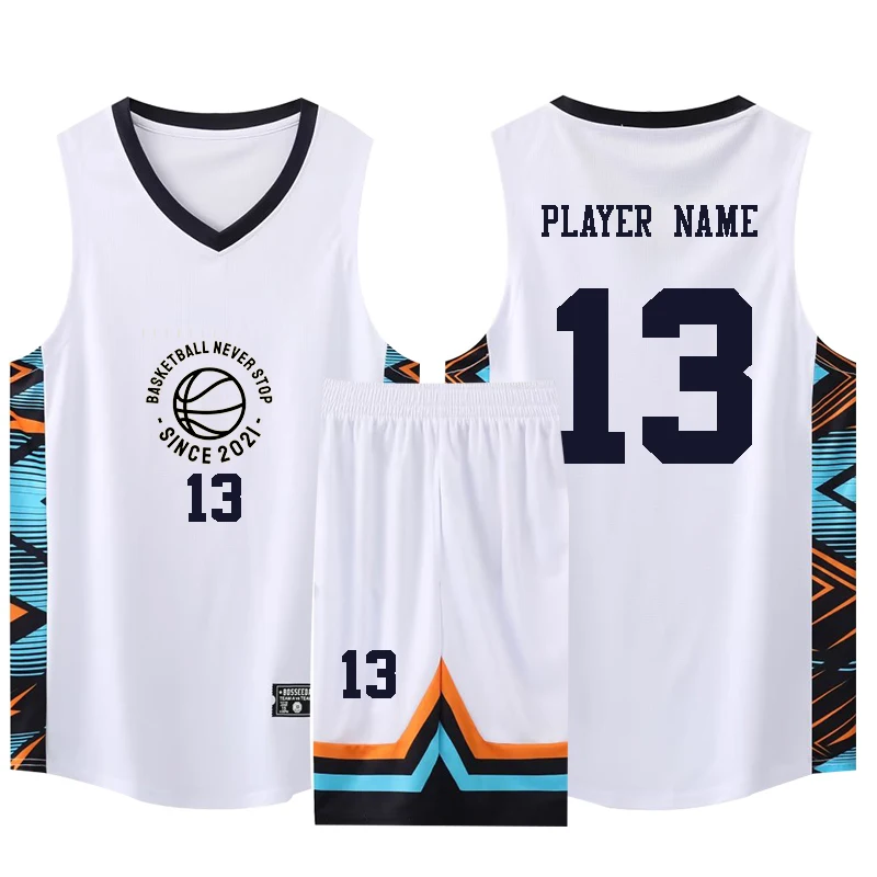Youth Men Kids Basketball Jersey Big Size Quick-dry Breathable Training Set Vest And Shorts Name Number Sponsor