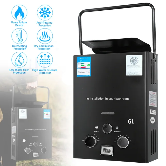 6L GPL gaz Propane chauffe-eau sans réservoir Camping en plein air chauffage instantané bain avec pomme de douche chauffe-eau voiture camion tente 1