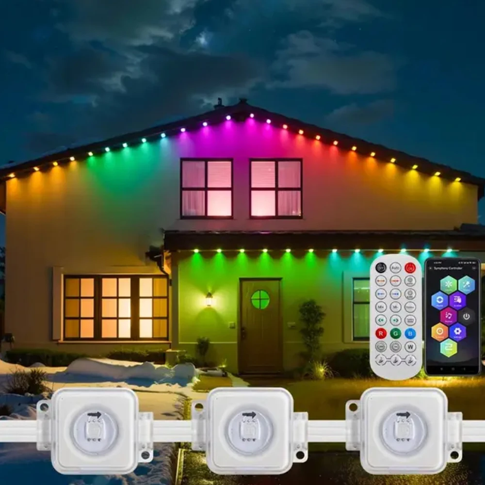 Smart permanent eaves light LED outdoor WIFI RGBIC led lamp for House with Remote full House Eaves Light Holiday Party Home Deco eaves led lamp