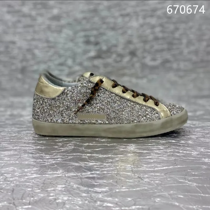 Classical GOLDEN Shoes Designer Women's GOOSE Sneakers Gold Silver Glitter Leopard Leather Graffiti Style Shoe 2