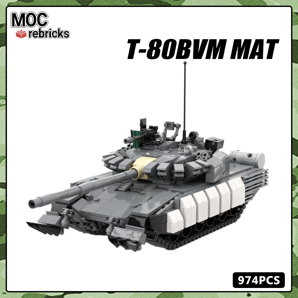 

MOC Military Weapons Series Tracked Vehicle Russian Army T-80BVM Main Battle Tank Building Block Model DIY Bricks Toy Kid Gift