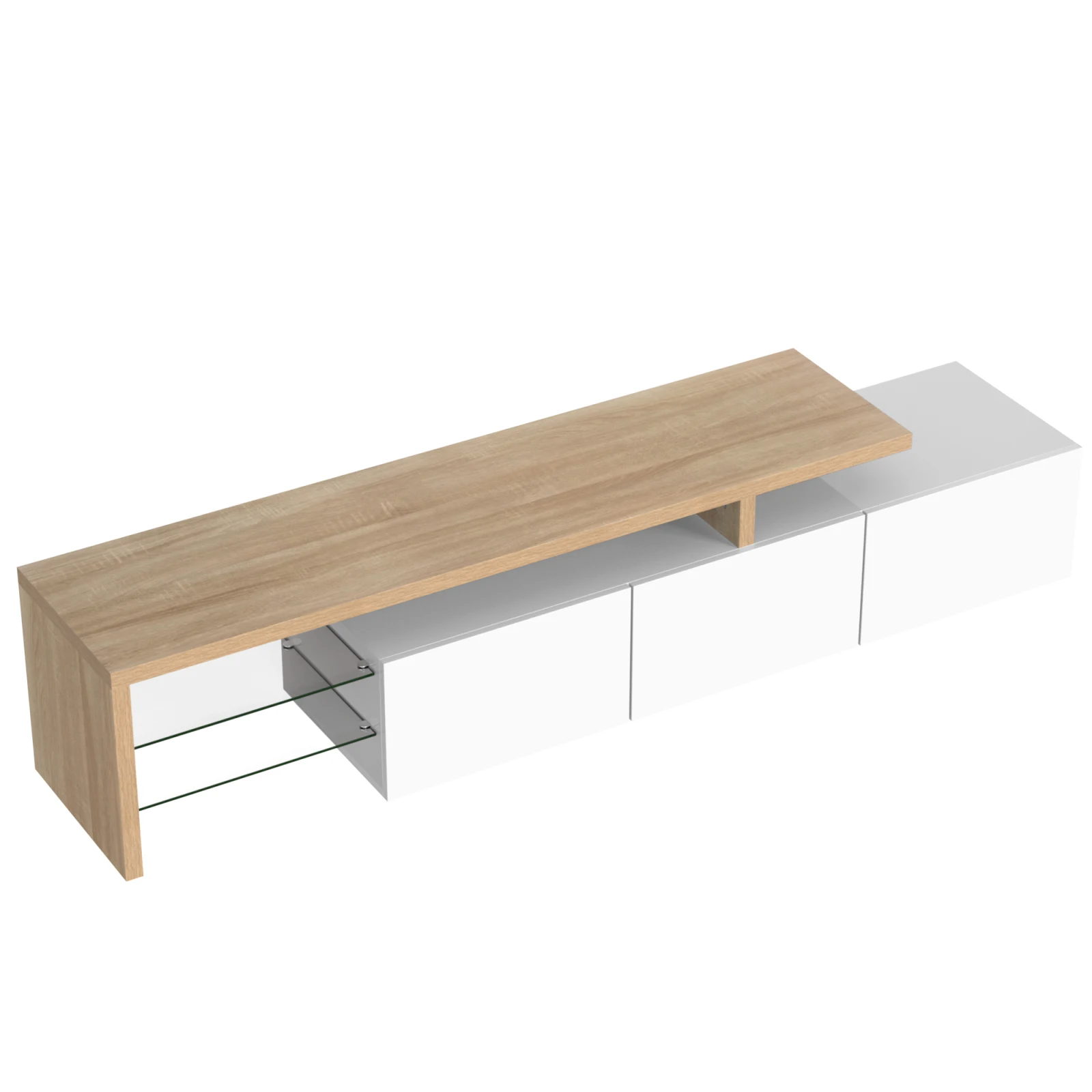 Rosahqnda Moderner TV-Schrank mit LED-Beleuchtung, stilvoller Eleganz-TV-Ständer mit Stauraum, Hochglanz- und Holzoptik, Glasregale – Detail 13