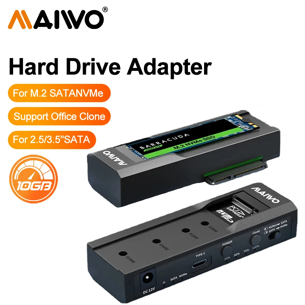 Maiwo-nvme Sata Dual Protocol Enclosure Docking Station 10gbps Tipo-c Dual-bay M.2 Ssd Case 2.5 in 3.5 in com Office Clone