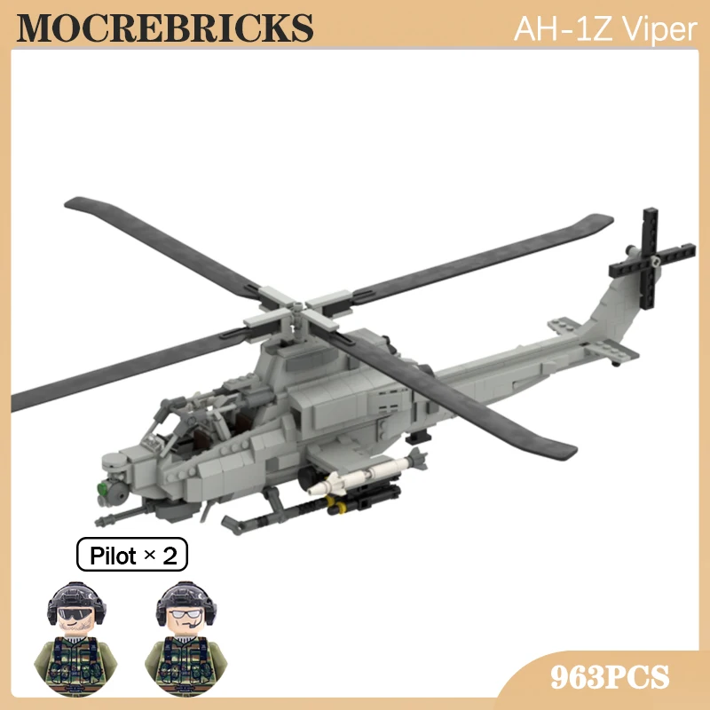 

WWII Military Series US Air Force AH-1Z Viper Helicopter MOC Building Blocks Aircraft Model Bricks Toys Children's Xmas Gifts