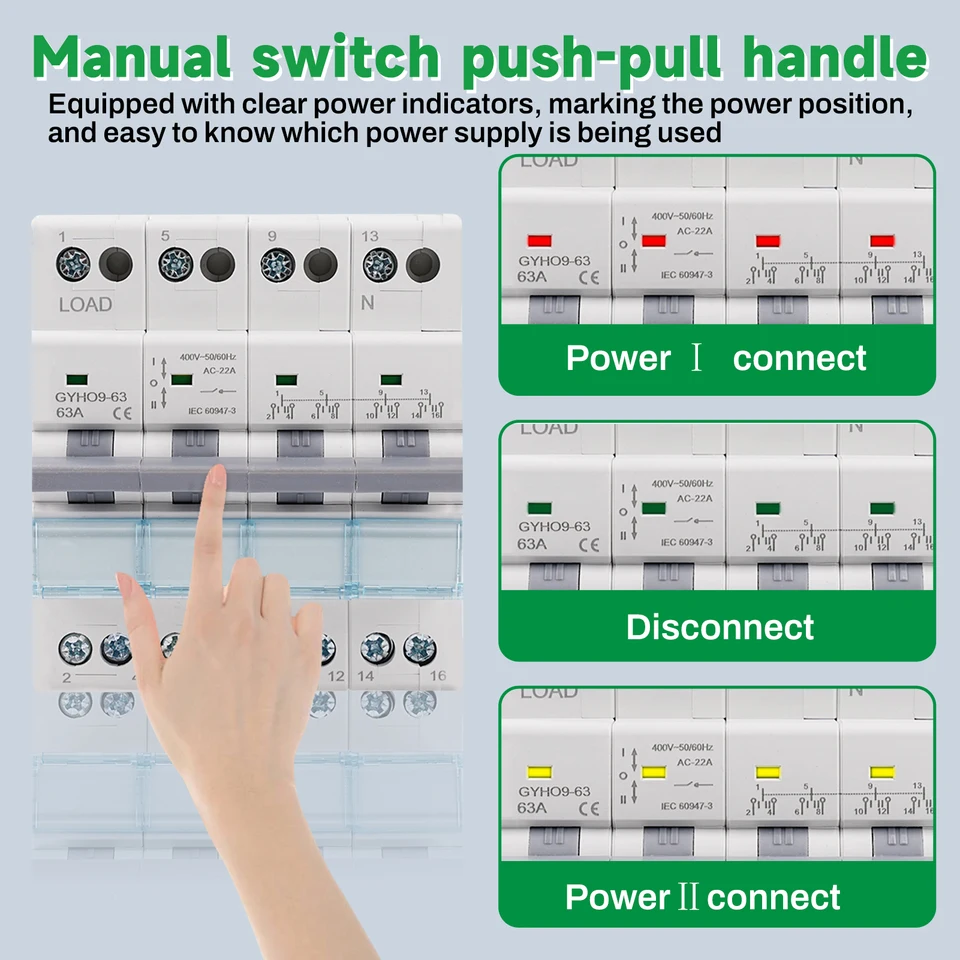 DEWIN Automatische Omschakelaar, DIN Rail ATS Dual Power Omschakelaar Elektrische Keuzeschakelaar 4p 63a 400v 2410068841