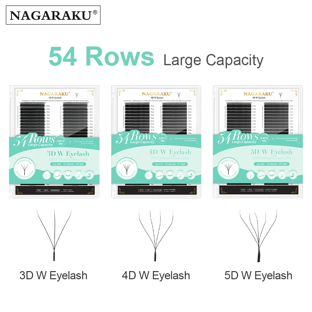 NAGARAKU 8640fans 3D/4D/5D W Shape 54 Rows Natural Soft Light Hand Woven False Eyelashes