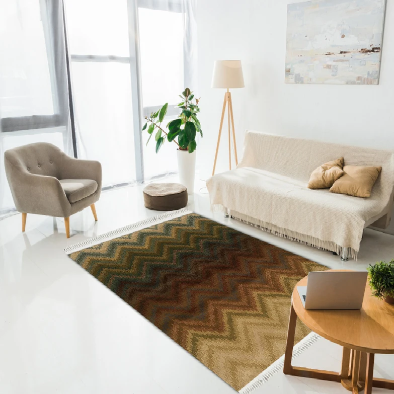 

Ethnic Zigzag Pattern Modern Decor Printed Carpet Dried Multicolor Bedroom and home decoration gift