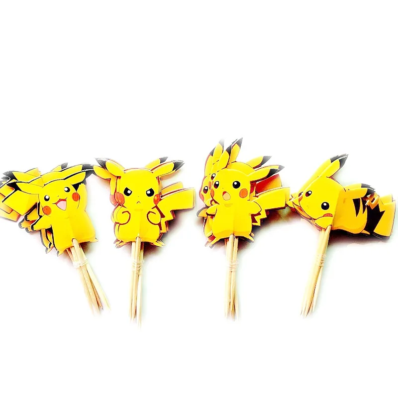 Pokemon Cake Flag Pikachu Birthday Party Decorations Disposable Cake Toothpick Flag Popcorn Box Anime for Kid Boy Party Supplies