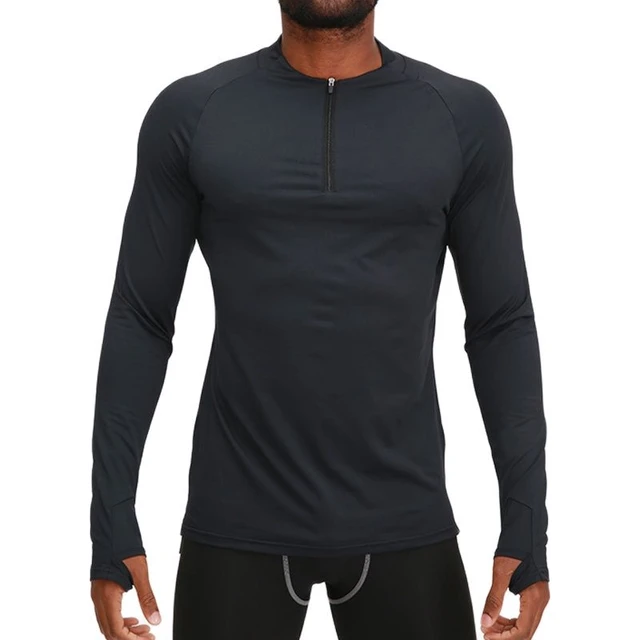 Mens 1/4 Zip Compression Shirts with Thumb Holes Base layer Long