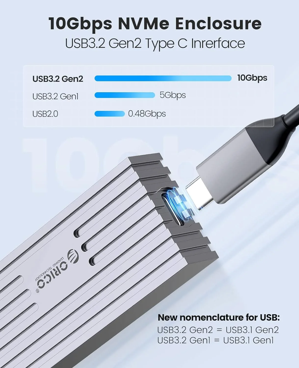 ORICO M2 NVMe Case 10Gbps M.2 to USB Type C 3.1 SSD Adapter for NVME PCIE M-key SSD