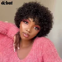 Perruque courte Pixie Afro crépue bouclée perruque Bob brune naturelle avec frange perruques de cheveux humains brésiliens Remy Jerry bouclés pour les femmes 1