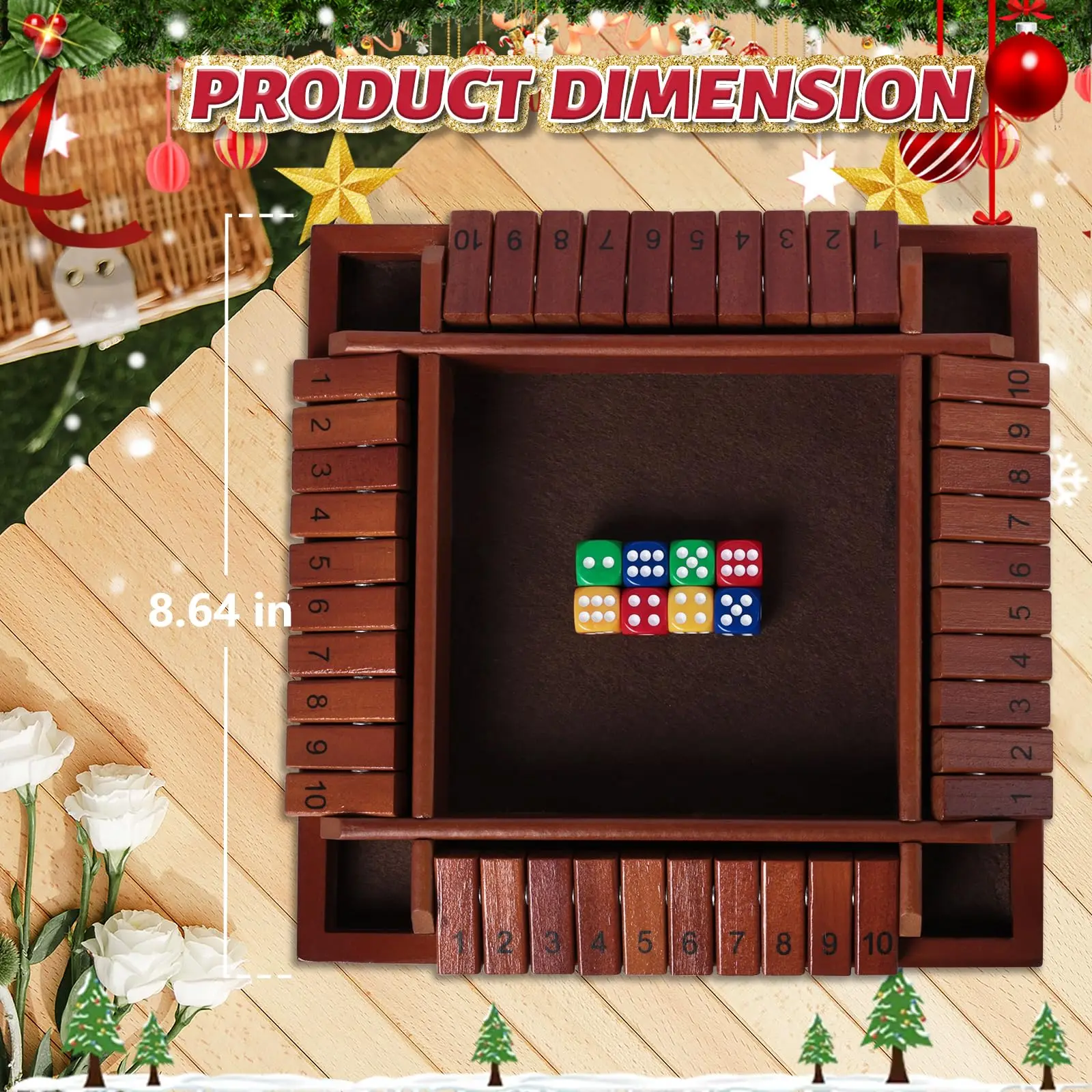 Shut The Box Dice Game,2-4 Player Family Wooden Board Table Math Games for Adults and Kids,Classroom,Home,Party 3