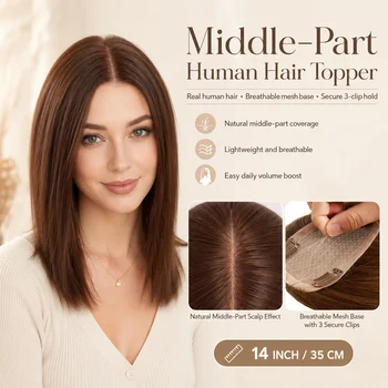 Topper per capelli umani con base in seta per donne con capelli diradati, dall'aspetto naturale, in capelli umani vergini