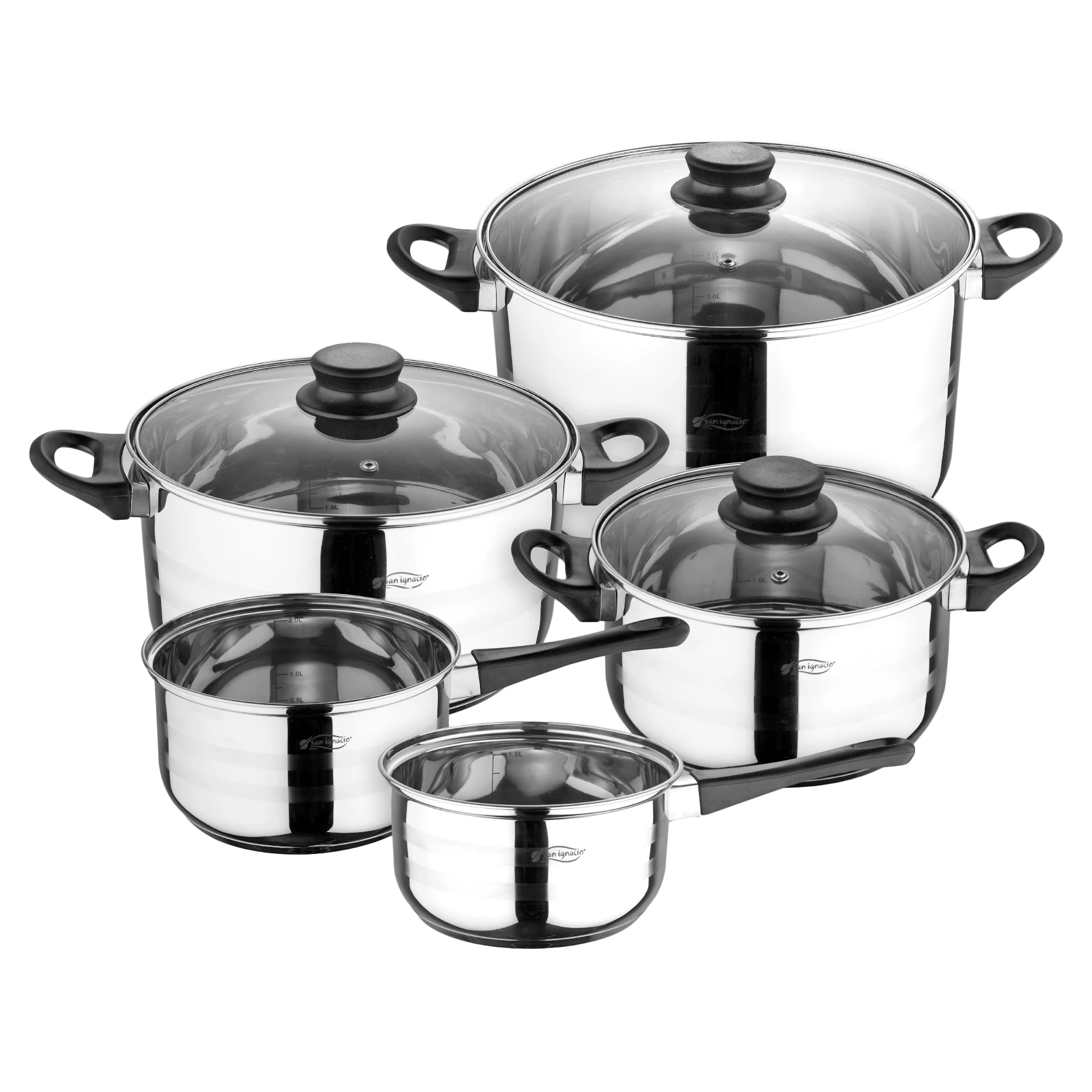 Set da cucina San Ignacio 8 pezzi in acciaio inox con coperchi in vetro