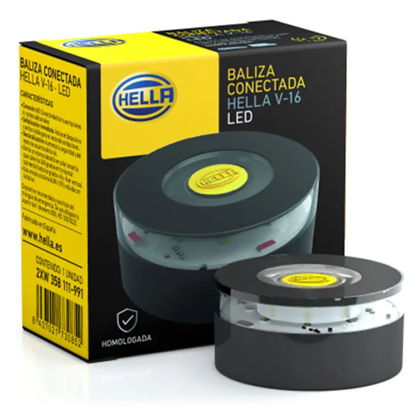 Baliza Homologada V-16 conectada DGT 3.0 IOT de Hella - Señalización luminosa digital de emergencia - Obligatoria 2026