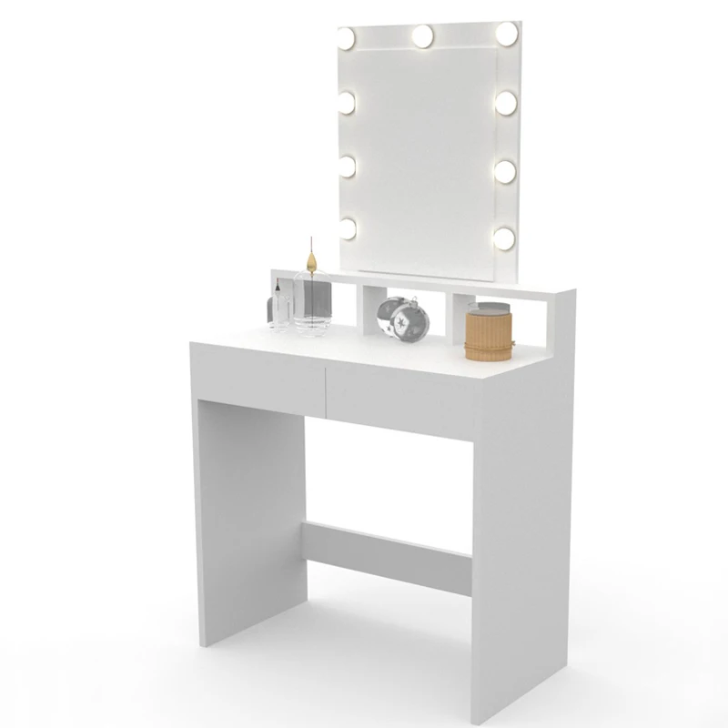 Dormidan - Makeup Vanity with Large Mirror and LED Lights, Modern Melamine Dressing Table featuring 2 Deep Drawers and Shelf for Beauty Products, Ideal for Organizing Makeup Accessories.