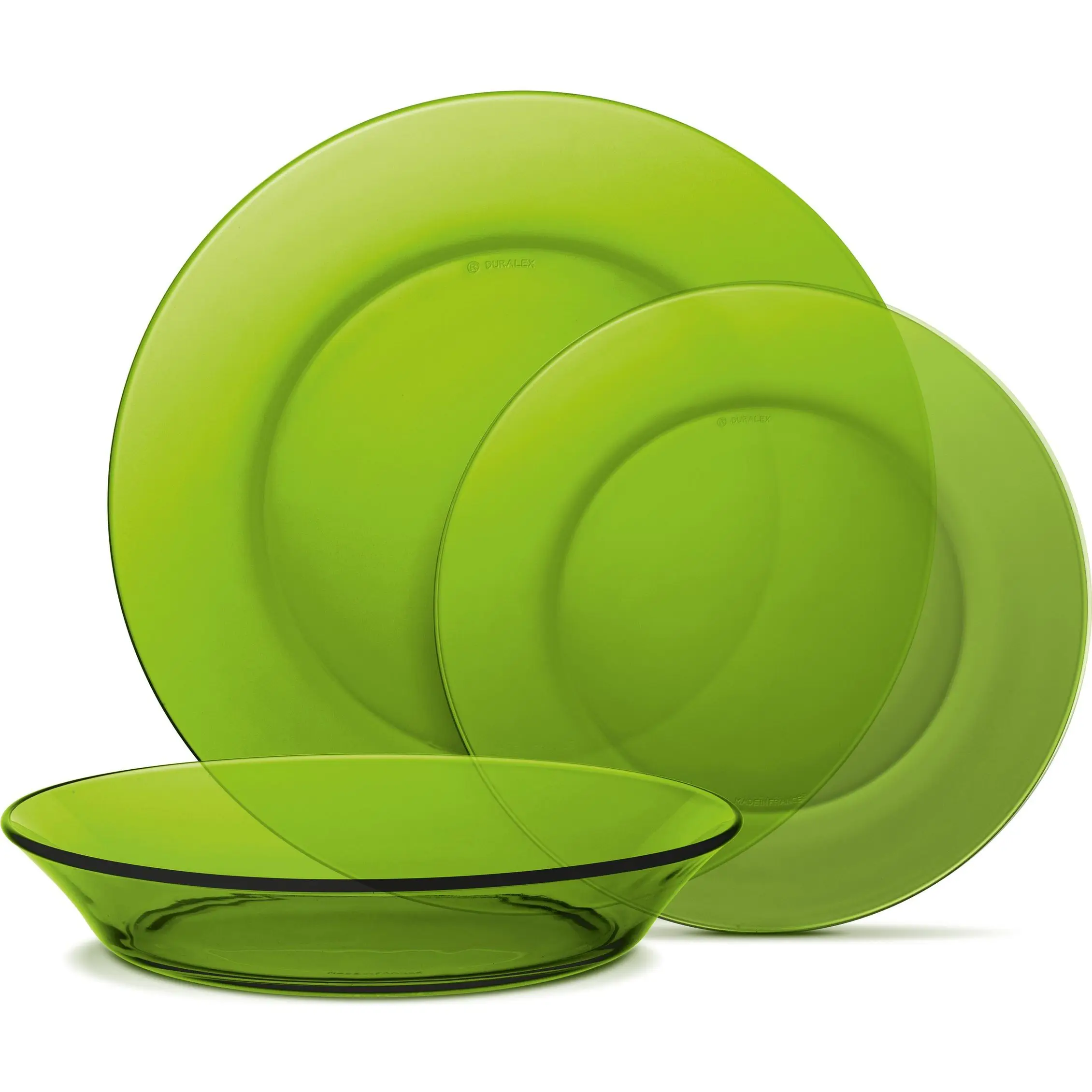 Duralex - complete 12 pieces of tempered glass, includes 4 dinner plates (23.5 cm), 4 deep plates (19.5 cm) and 4 dessert plates (19 cm)