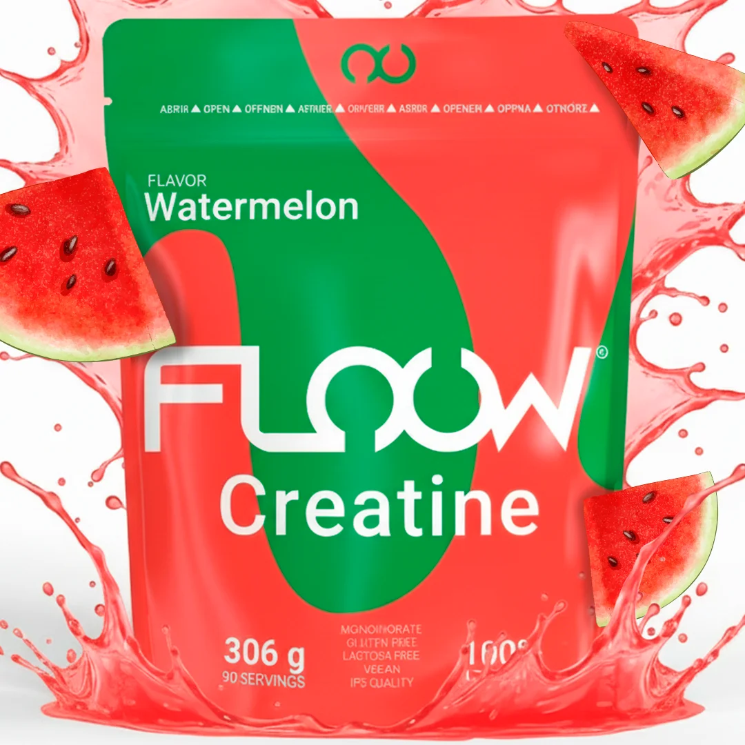 FLOOW - Creatina Monohidratada Sabor Sandía - 306g (90 Dosis) - Creatine en Polvo Pura sin azúcar ni Maltodextrinas - Creatina Micronizada 200 Mesh - Suplemento Deportivo para Masa Muscular