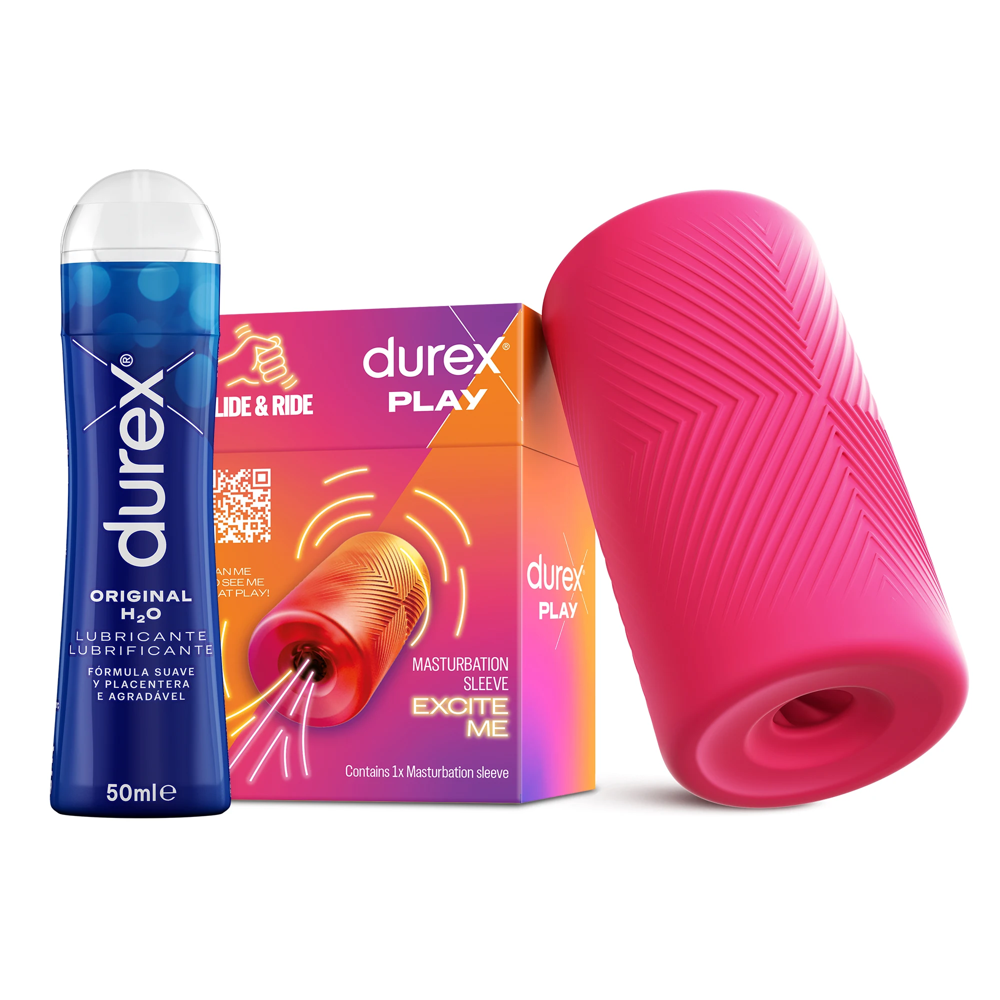 Durex Masturbador SLIDE & RIDE +  Lubricante Original H2O 50 ml_ Elástico_ Suave Flexible y Texturizado con Estrías