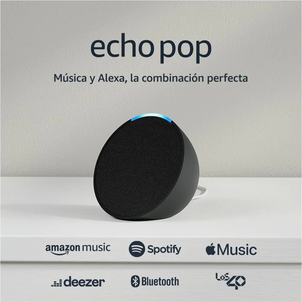 Altavoz inteligente - Amazon Echo Pop Bluetooth con Alexa de Sonido Potente y Compacto, Negro