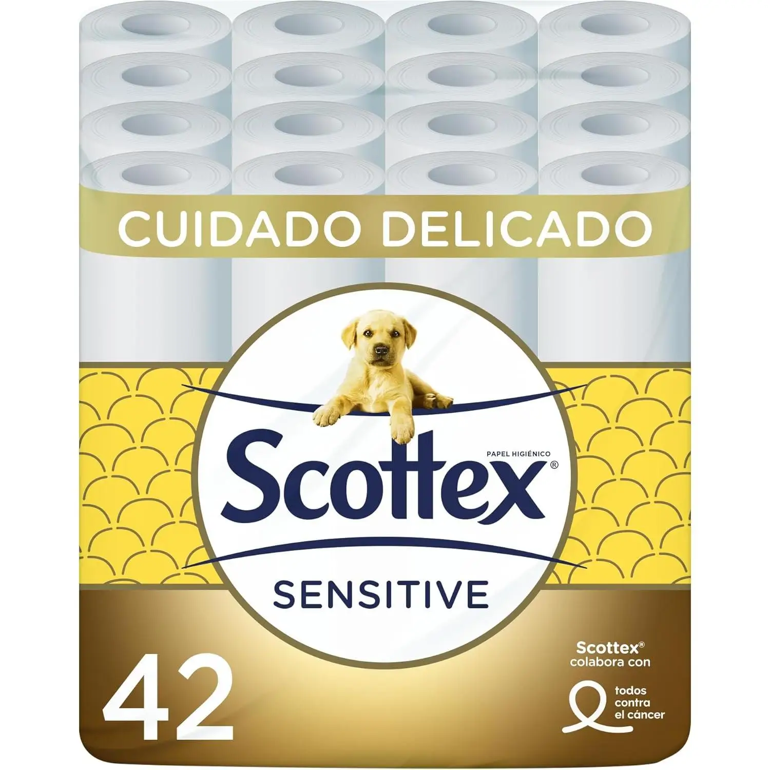 Scottex Papel Higiénico Sensitive 42 rollos con 3 capas cuidado delicado gracias al toque de leche de almendra