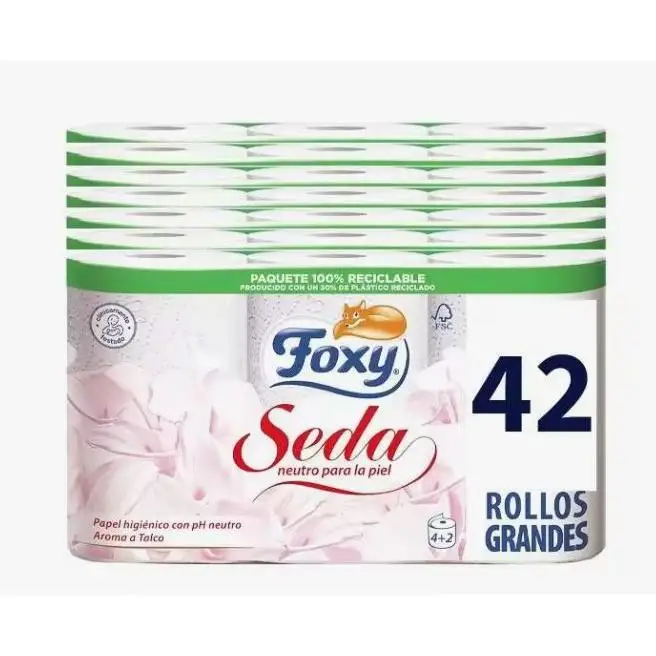 Foxy silk 42 rolls, 3 layers, toilet paper (7 pack x 6 rolls), ph neutral