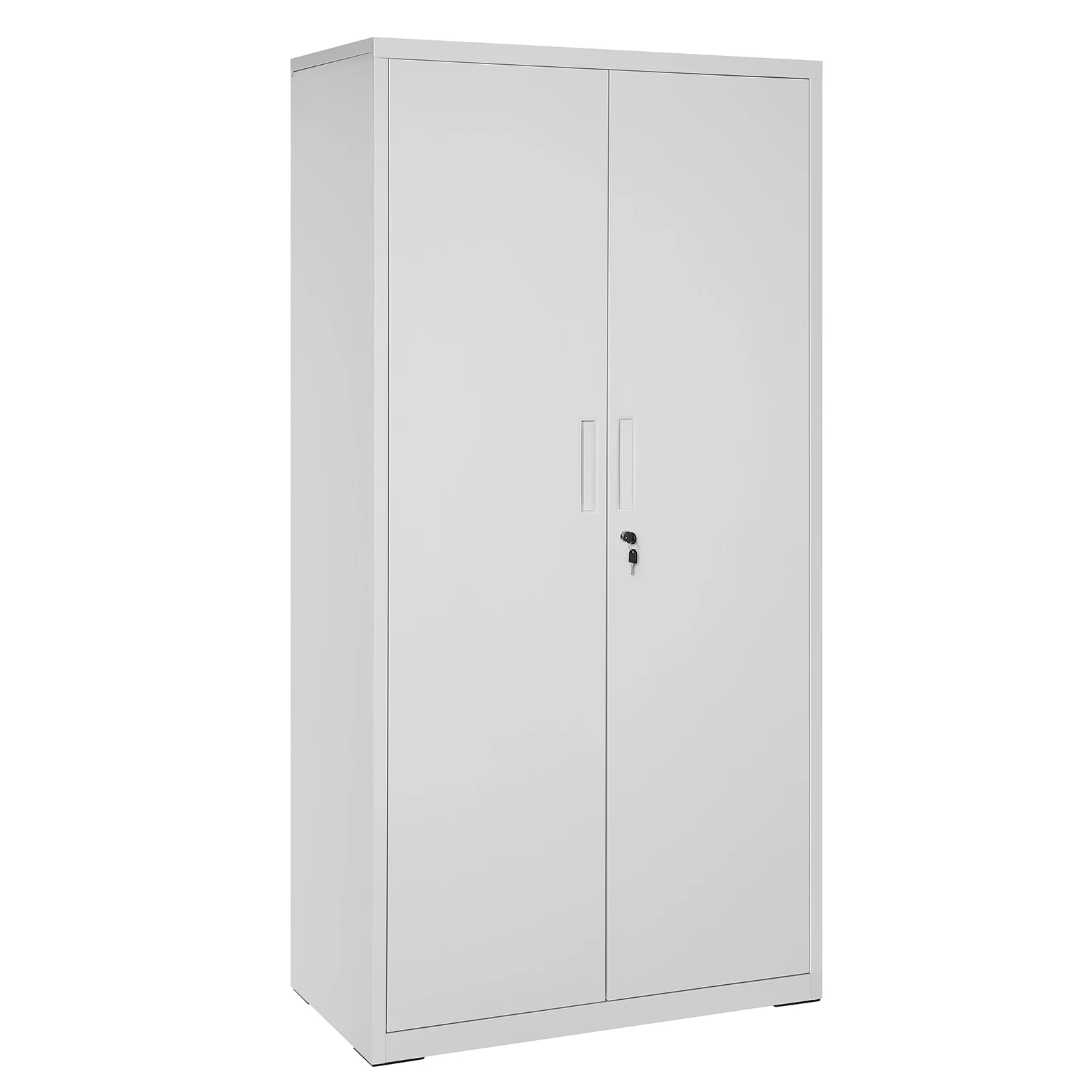 SONGMICS Armadio Portaoggetti in Acciaio, Armadio Multiuso, con 5 Ripiani, Doppie Ante, Serratura, Armadio Portautensili, Ripiani Regolabili, per Garage, Studio, Nero/Grigio