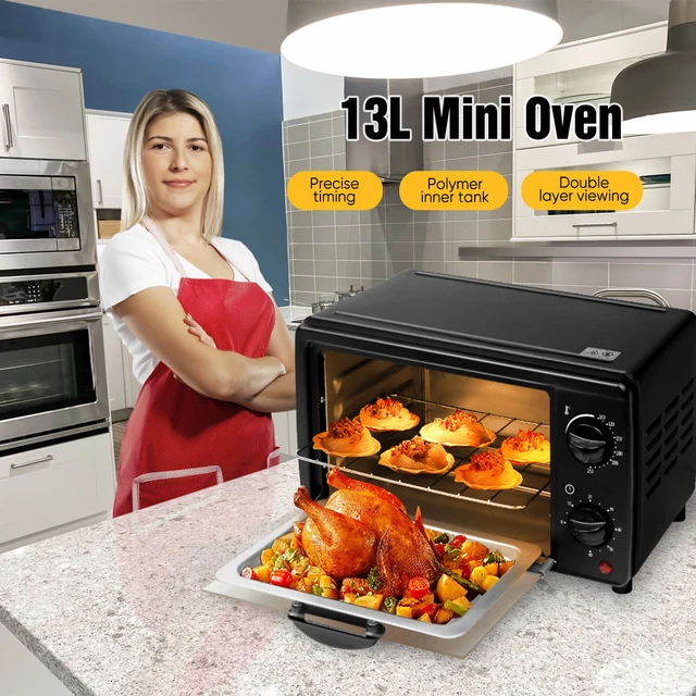 13L freidora eléctrica de aire, Horno negro multifuncional, tostadora de encimera, horno de doble capa para tostadas, Broil, asados y repostería - Imagen 2
