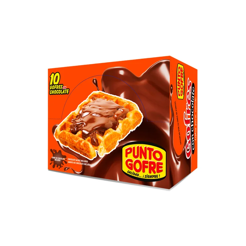 Gofres con Chocolate - Caja 10 Unidades - Gofres Punto Gofre con Sobre de Chocolate - Envueltos de forma Individual