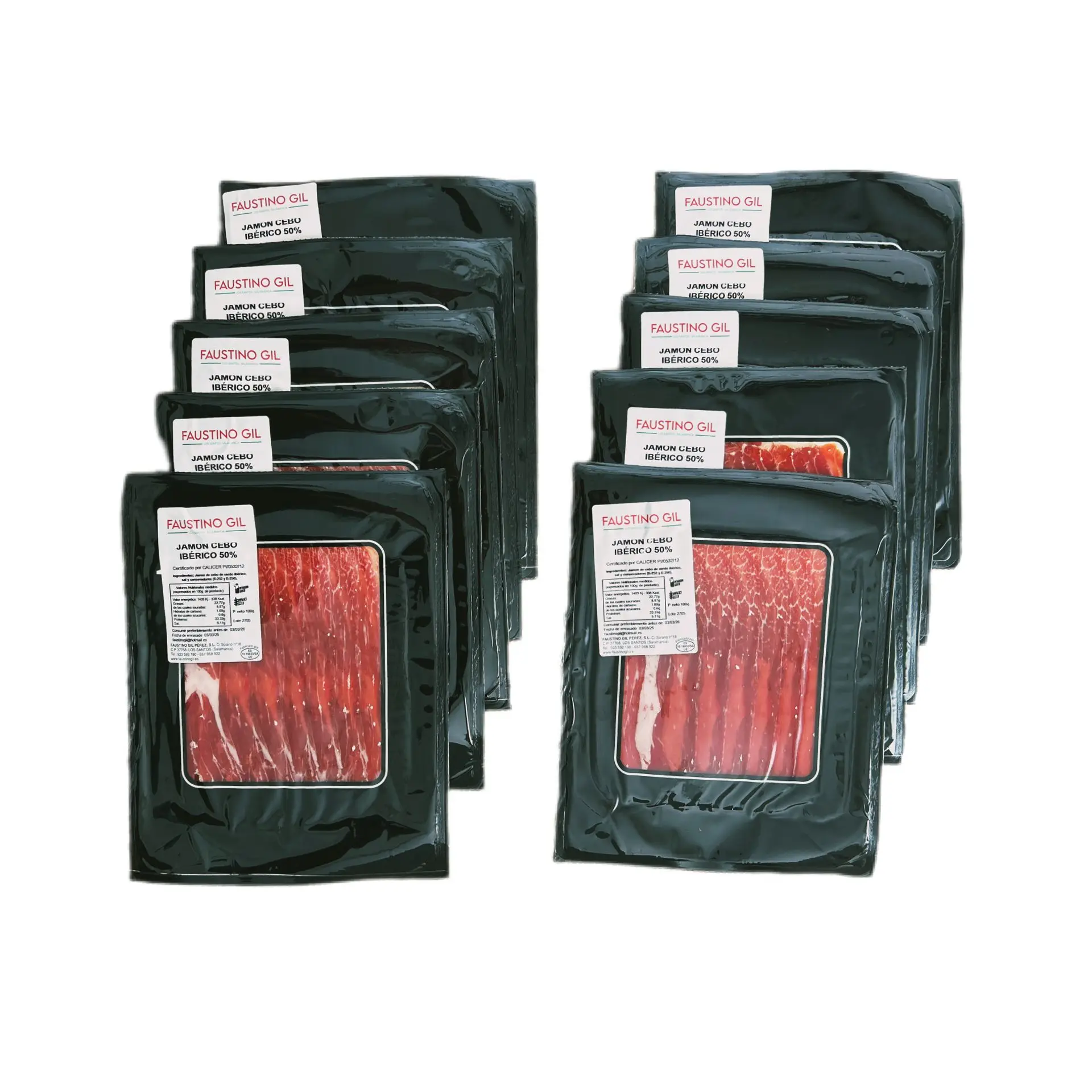 Iberian cebo ham - 10 sachets of 100g - traditional production - iberian faustino gil -