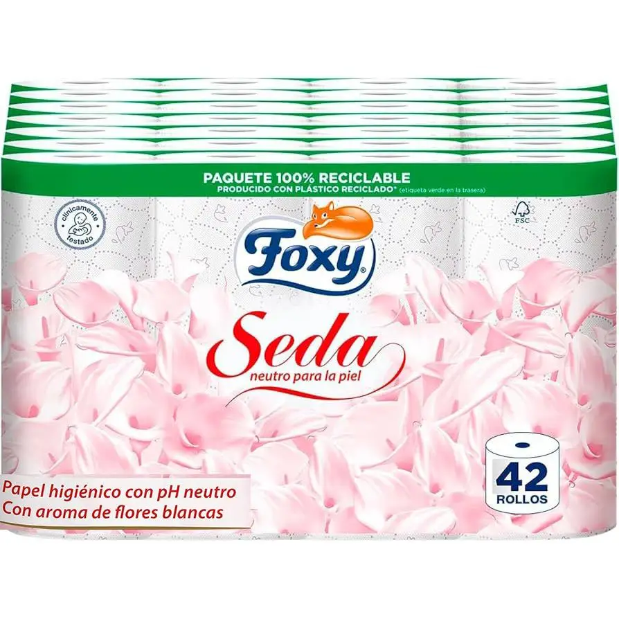 Foxy silk 42 rolls, 3 layers, toilet paper (7 pack x 6 rolls), ph neutral