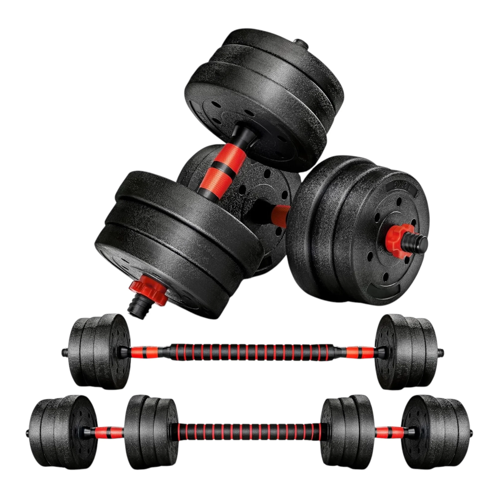 Adjustable Dumbbell Set 2 in 1 with Bars, Multifunctional 10KG-30KG for Home Gym, featuring adjustable weights and easy installation for full-body workouts. Ideal for strength training and fitness exercises.