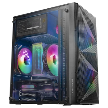 Mars Gaming MC-ME, Caja Gaming Compacta MicroATX, Ventana Lateral Completa Cristal Templado, Diseño Frontal Total-Mesh Geométrico, 2X Ventiladores FRGB 120mm
