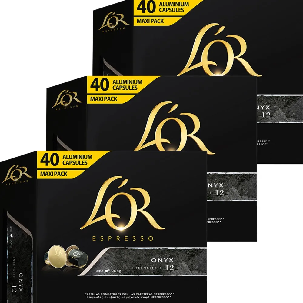 3 cajas de Onyx L'OR 40 Cápsulas Maxi Pack compatibles nespresso