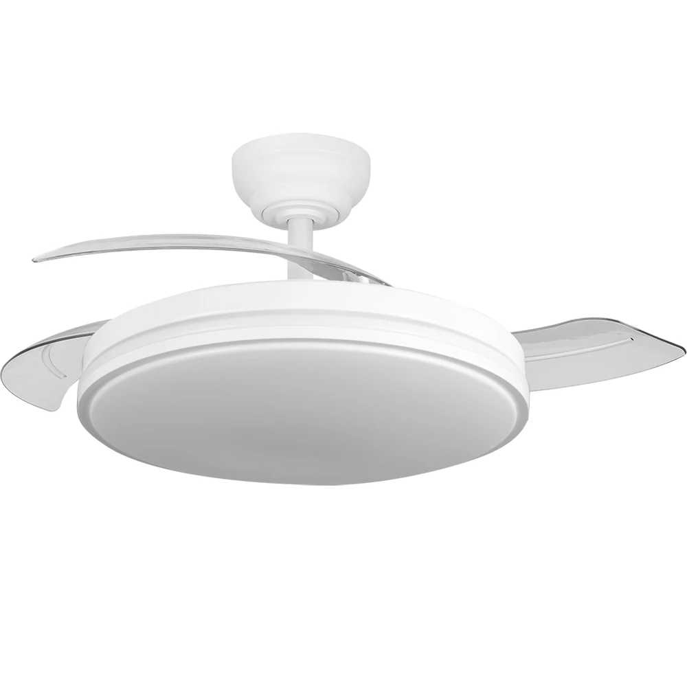 Tridente DC Fan by Fabrilamp - White Ceiling Fan with Light, 59W LED, 6980lm, 4 Retractable Blades, Remote Control, 3 Color Temperatures (3000-6000K), Timer Function, Modern Design for Home Decoration