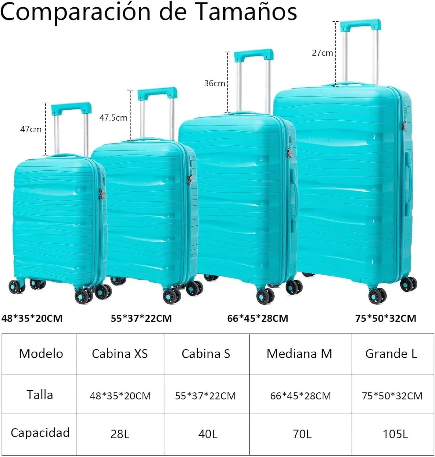 Artree Maletas de viajes pequeña 55 X 37 X 22 cm, Equipaje de