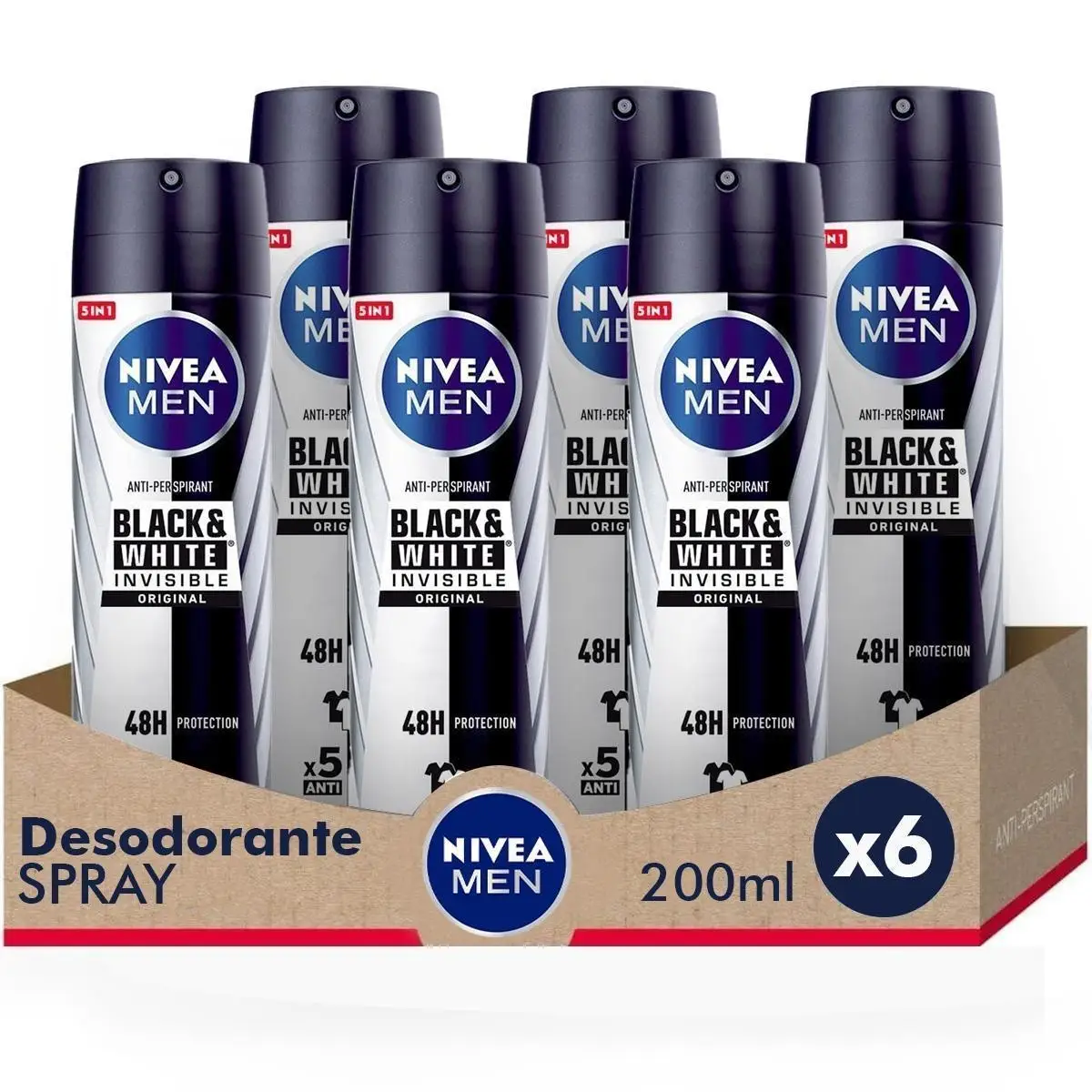 Nivea men savings pack - black & white invisible original deodorant spray for men 200ml x 6 unidades