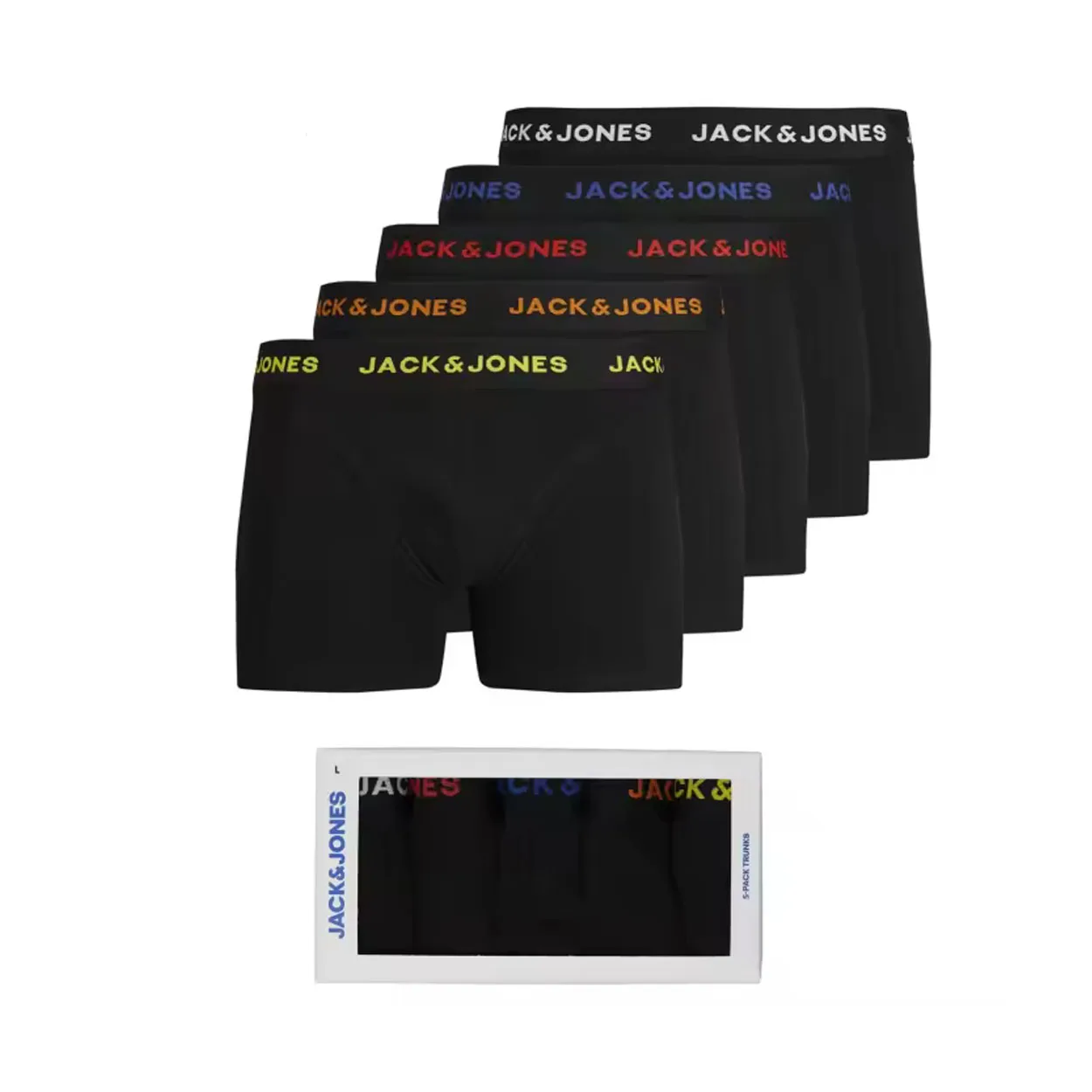 Jack & jones mens boxer briefs box pack 5 units mod trunks, composition 95% cotton and 5% elastane, elastic waist