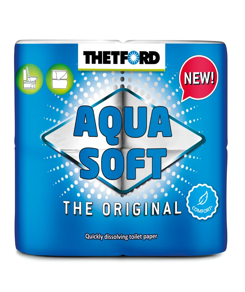 Thetford Aqua Soft 4 Rollos — Papel higiénico ultra suave de disolución rápida para WC químico