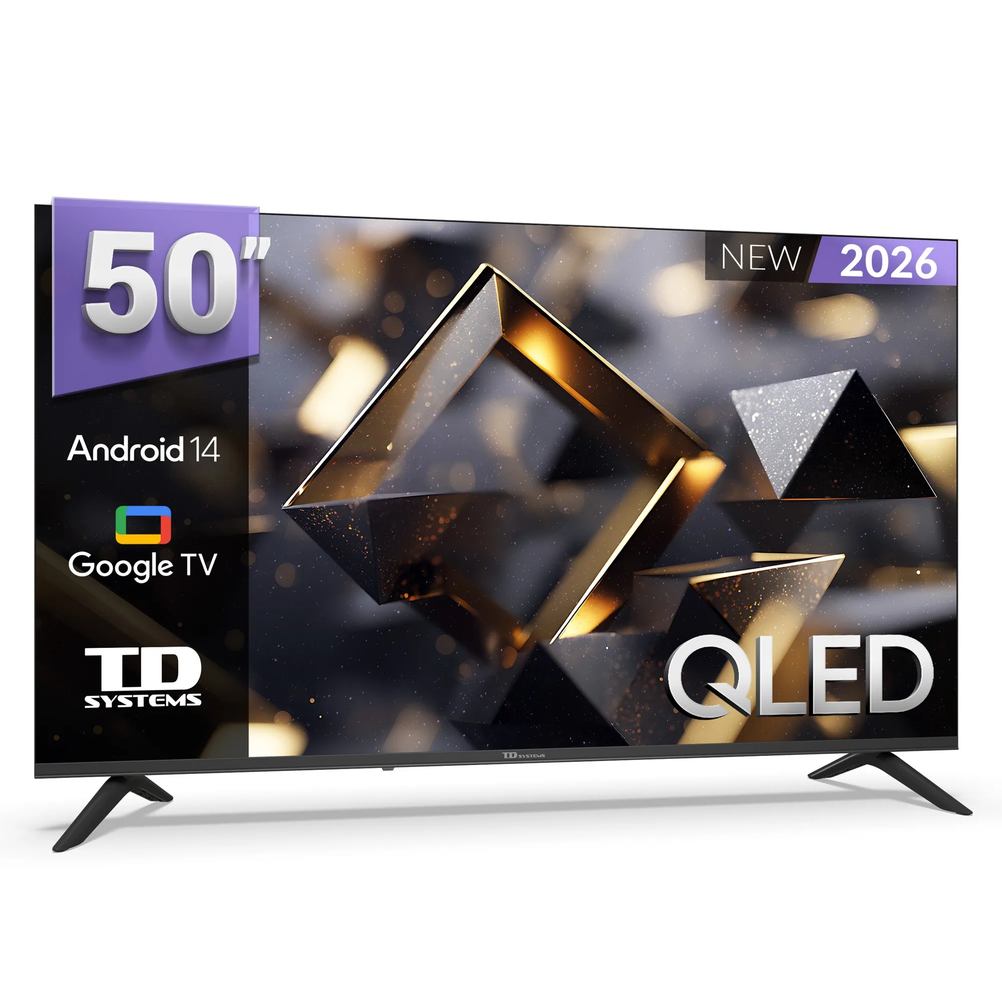 Smart TV 50 inches QLED 4K TD Systems K50DLC21GLQ with Google Assistant and voice control, featuring HDR10, 3840 x 2160 resolution, 4 HDMI ports, Dolby Digital Plus sound, and integrated Google Chromecast for ultimate smart viewing.