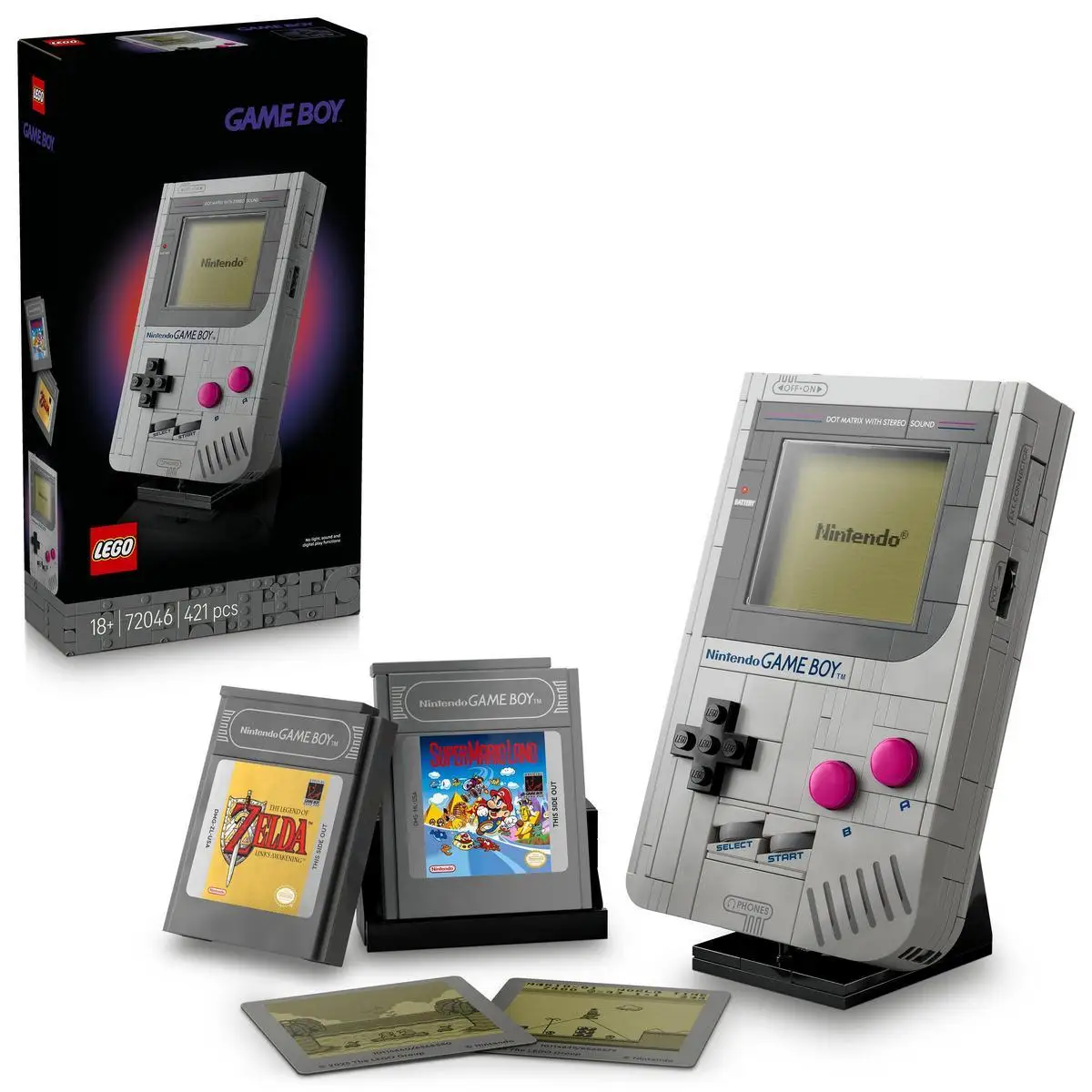 LEGO 72046 Super Mario: Game Boy para Construir con 2 Cartuchos de Zelda y Super Mario Land_ Maqueta de Exposición Ideal para Fans Retro y Nostálgicos del Videojuego