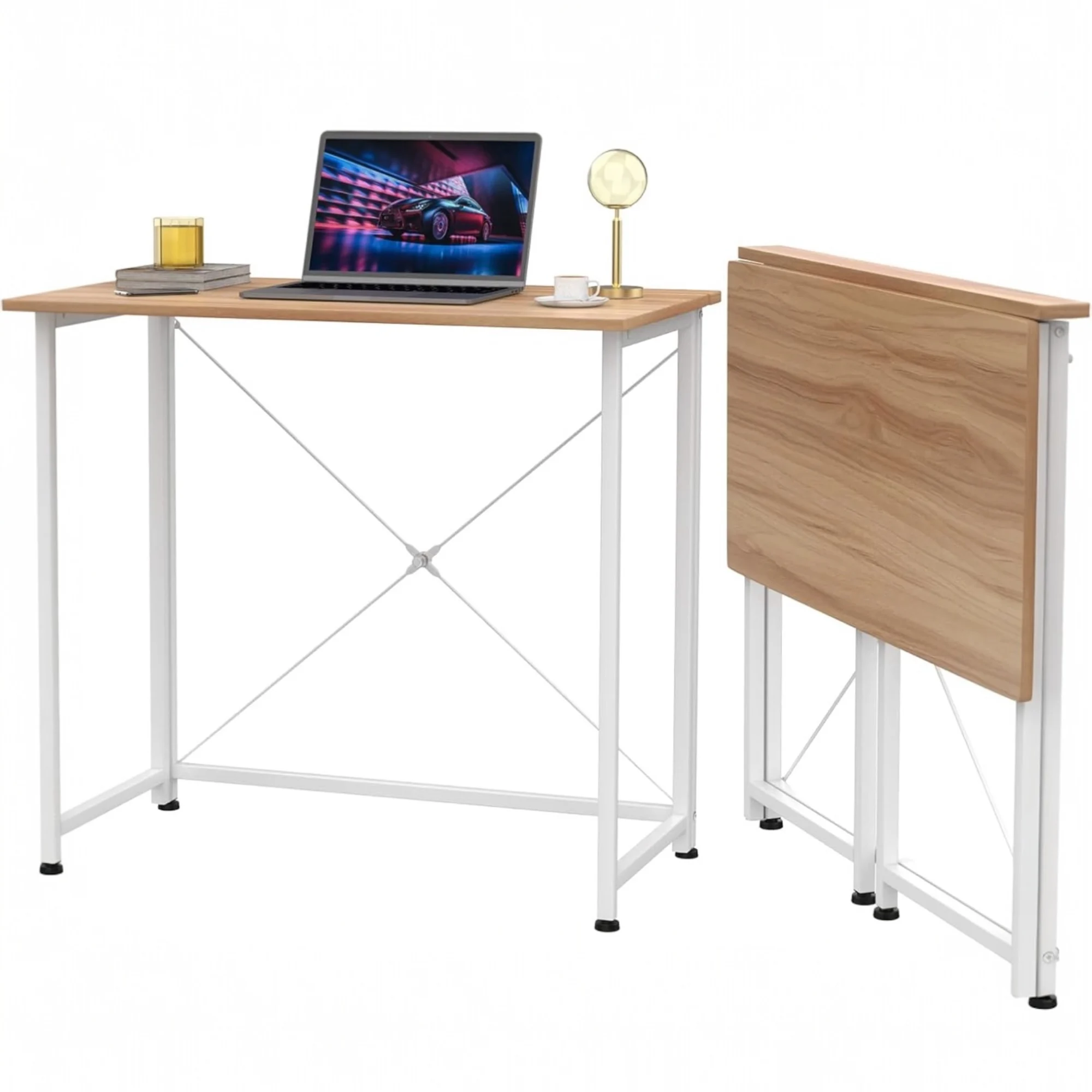Oferta Mesa Escritorio Plegable, Mesa Ordenador, Compacto sin ensamblaje, Mesa de Estudio para Casa Oficina, Escritorio para computadora Manualidades, Blanca Beige Negra, 80 x 45 x 74 cm