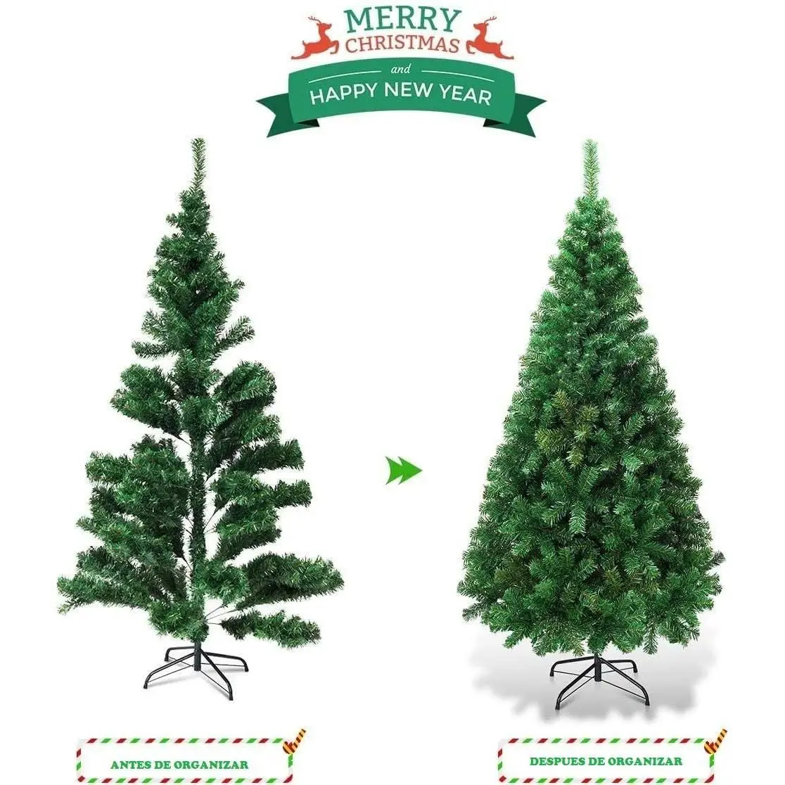 Árbol de Navidad Artificial Árbol Material PVC Natural Verde con Soporte Metálico Pequeño 60cm 90cm de mesa 120cm 150cm Mediano 180cm Grande 210cm 240cm - Imagen 3